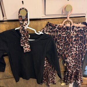 Leopard Print Kids Leggings with Headband
